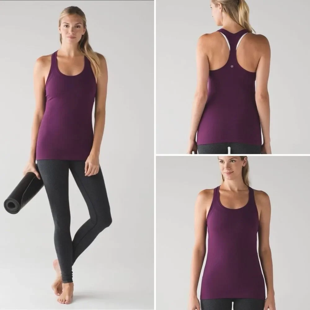 Bundle of 3 Lululemon Cool Racerback II Tank Tops in Plum, White & Black Size 8- - Picture 1 of 12